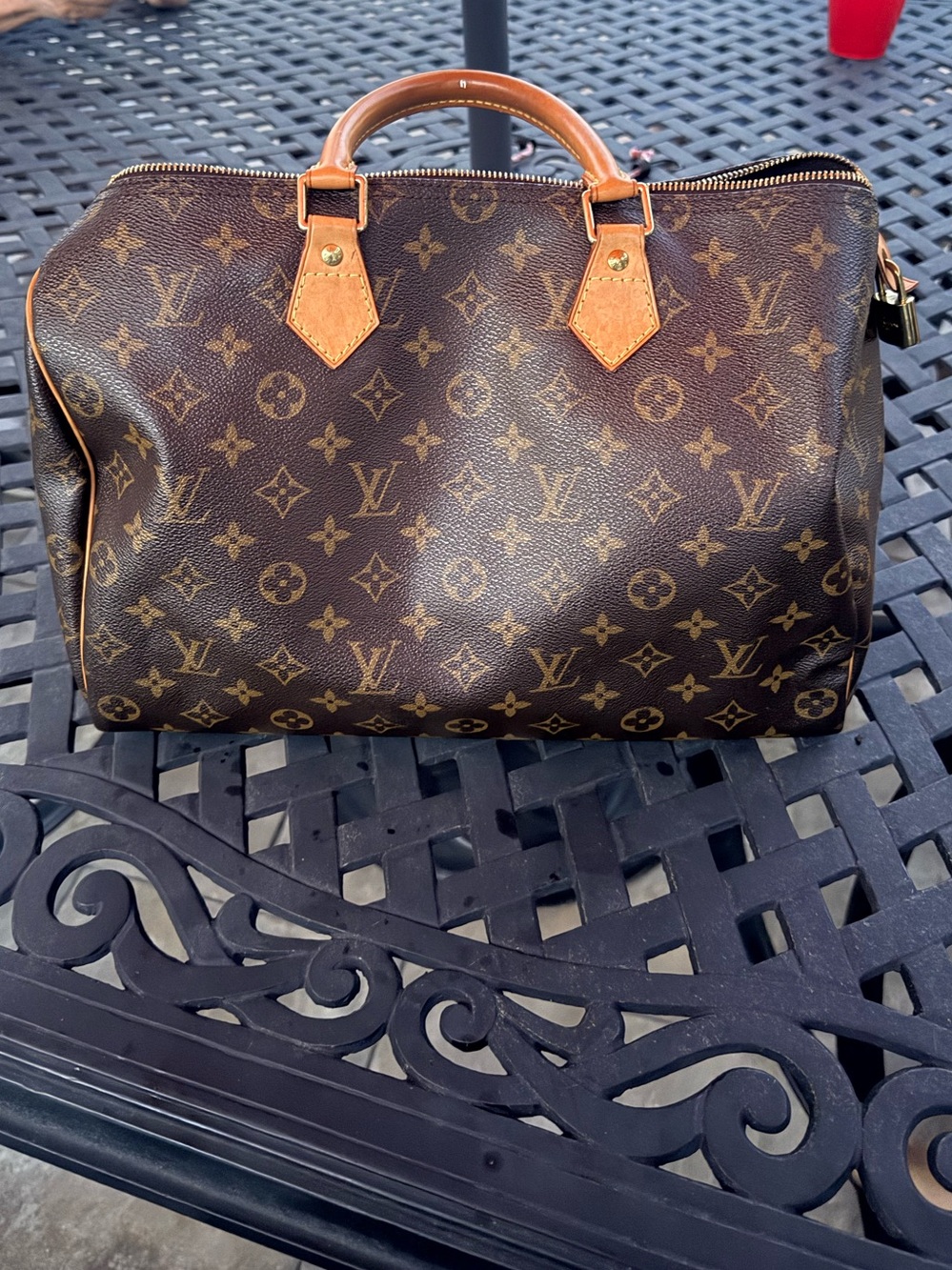 Louis Vuitton Brown Speedy 35 Monogram Canvas Duffel Bag with Tan Trim